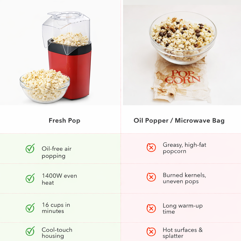 Popcorn Maker - Oil-Free, Air Popper - With Measuring Cup
